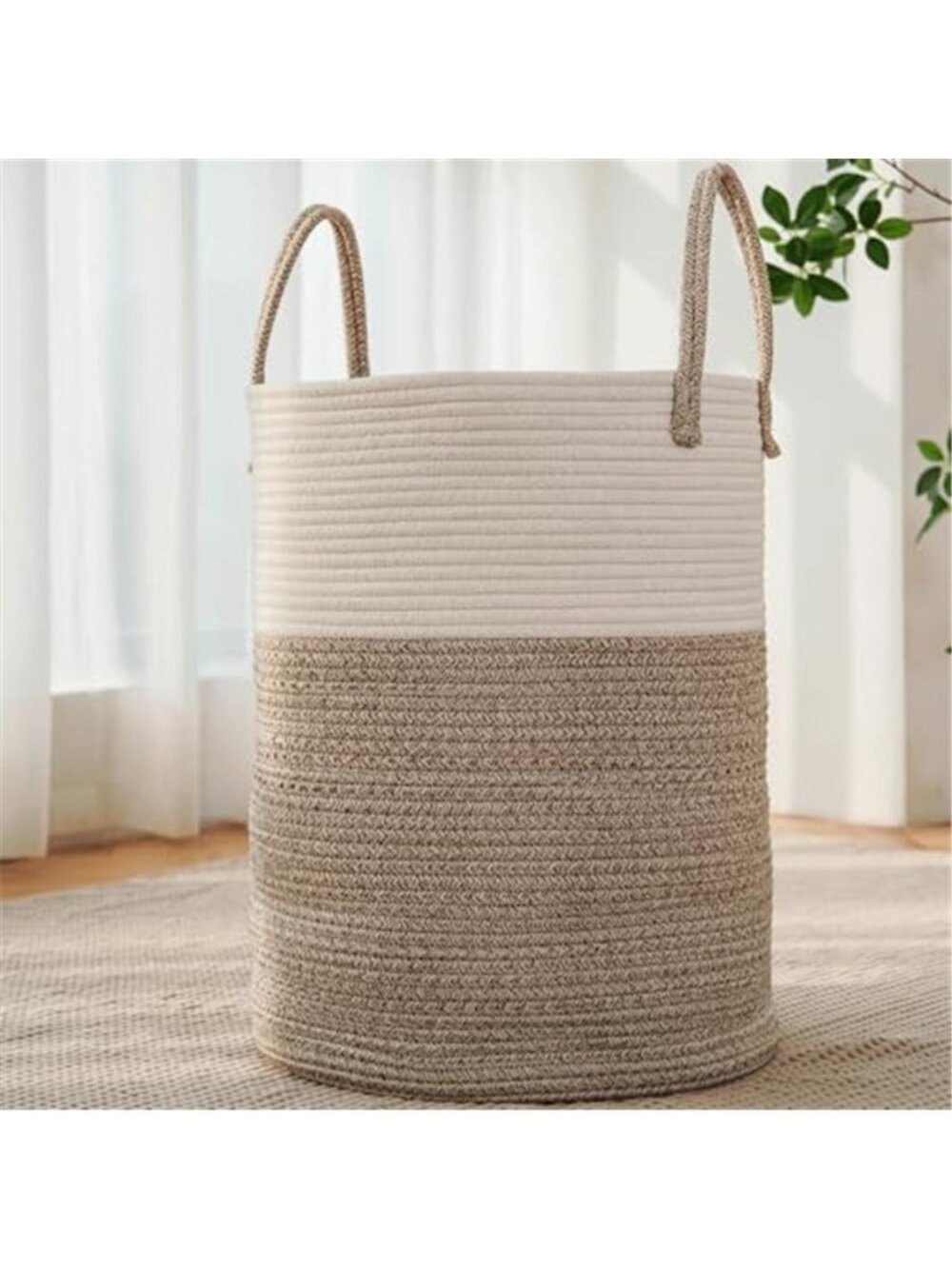 New 60L Cotton Rope Laundry Basket Hamper, Brown